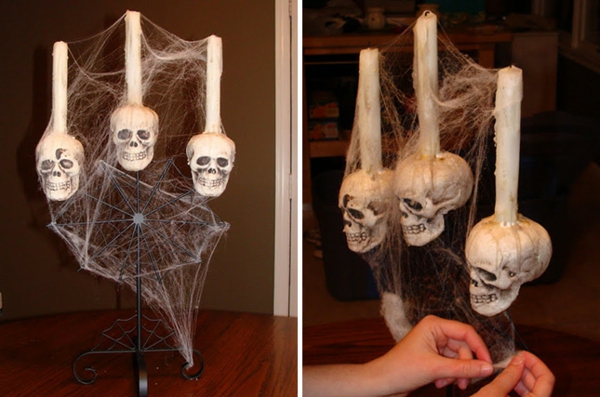 De Halloween decoración de sí mismos, hacer del cráneo con la vela en su interior