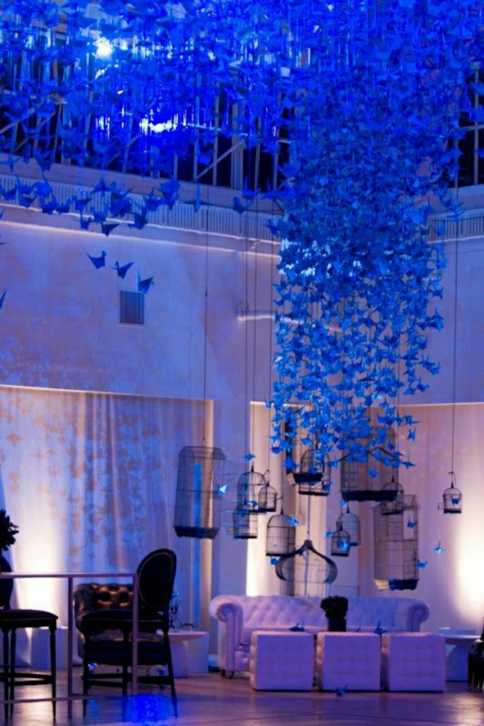 زينة الزفاف رافعات اوريغامي الأزرق شنقا-أضواء النيون