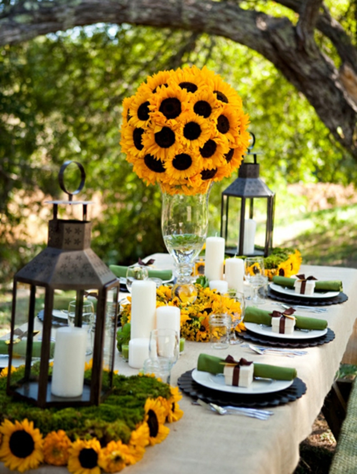 Сватба маса декорация-слънчоглед-свещник