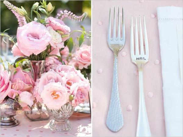 Сватба Декор за маса-красиви стилни идеи-розови цветя Декорация на маса за сватба
