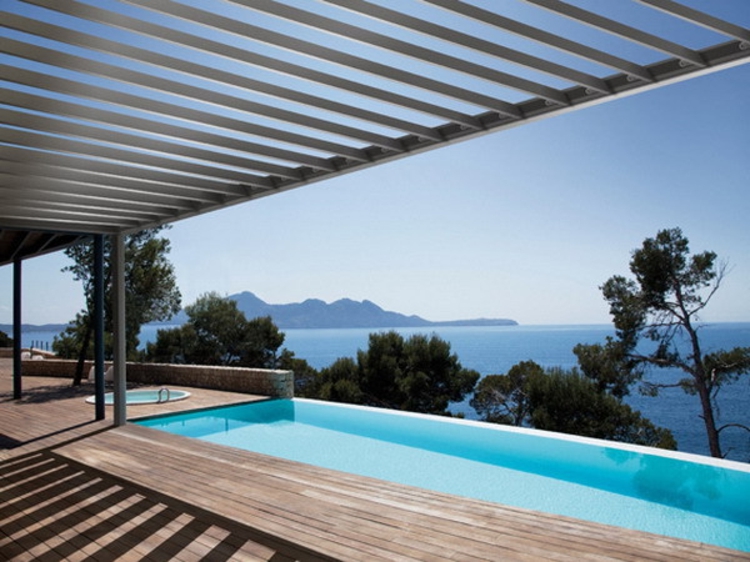 pergola-šik-plemeniti-drvo-novi moderni dizajner terasa bazen
