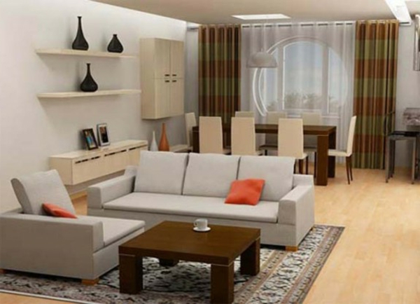 Configuración de sala de estar - estantes con jarrones