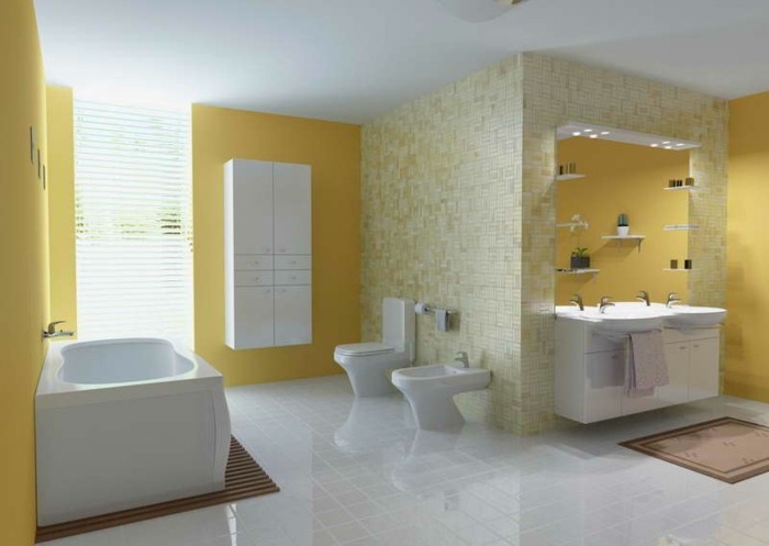 Italien-salle de bains carreaux en couleur jaune