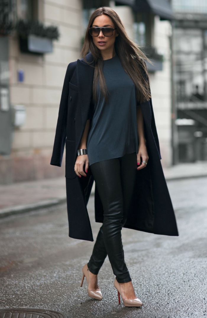 Johanna Olsson pitkä takki Naisten musta tyylikäs kengät korinväriset