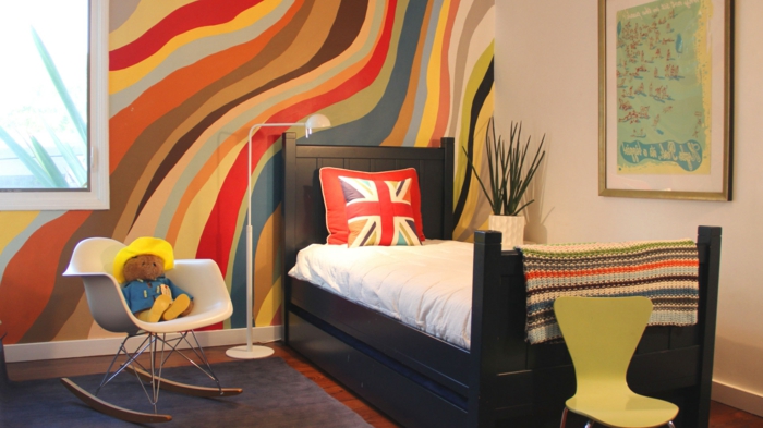 Младежки апартамент Красива Деко идеи интересна декорация стена Цветни вълни