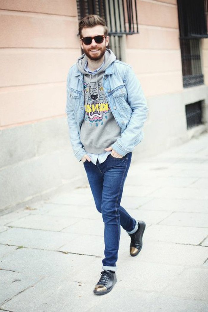 Boy chaqueta de mezclilla Jeans sudadera zapatos de lujo Hipster Glasses