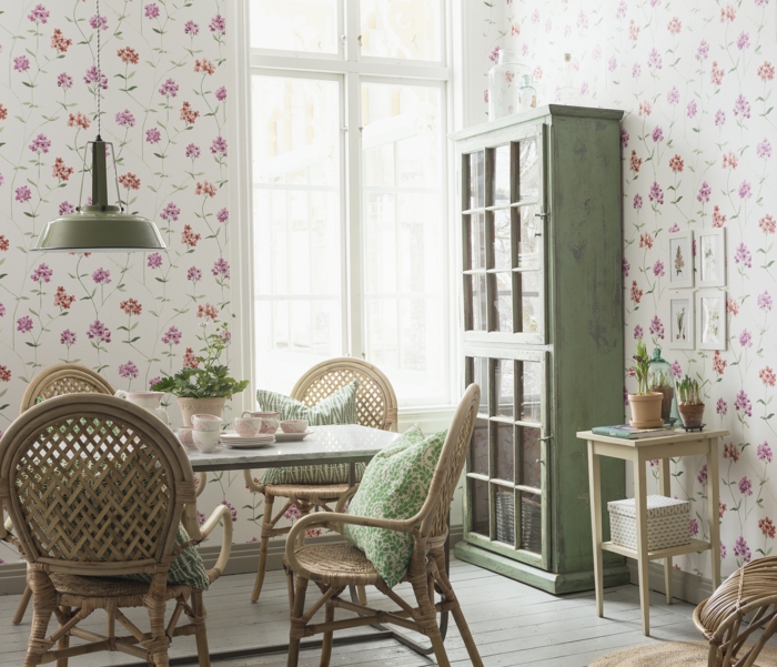 Cocina-comedor-hermosa-live-wallpaper-patrón romántico motivos florales