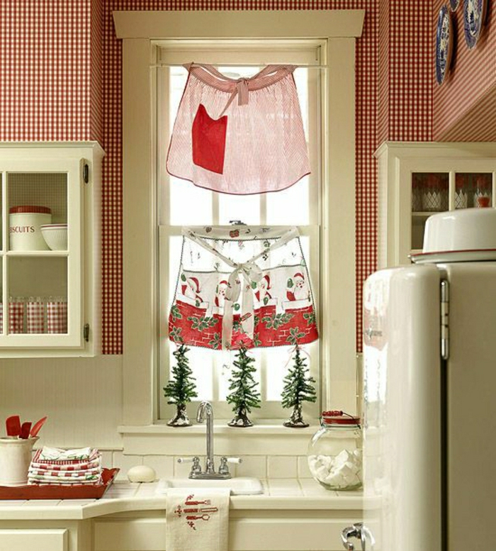 Кухня-кънтри стил Коледна украса малък прозорец престилки Завеси