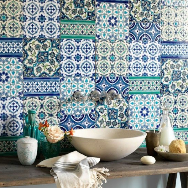بلاط المطبخ المغربي التصميم والأخضر والأزرق