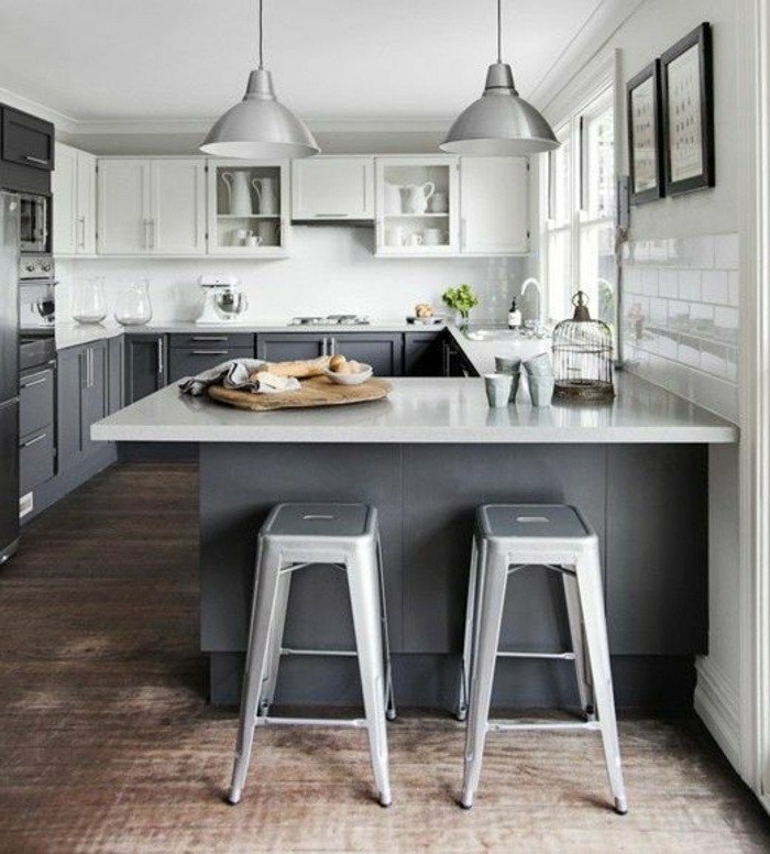 厨房与柜台式，灰色