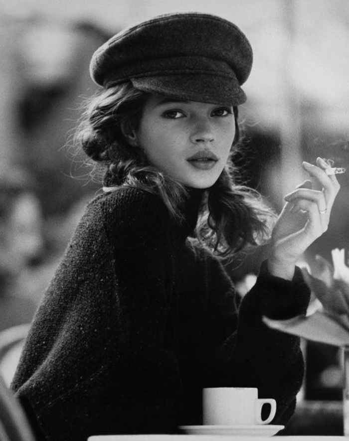 Kate Moss supermodel Beret Cap καφέ τσιγάρο κομψό, όμορφο