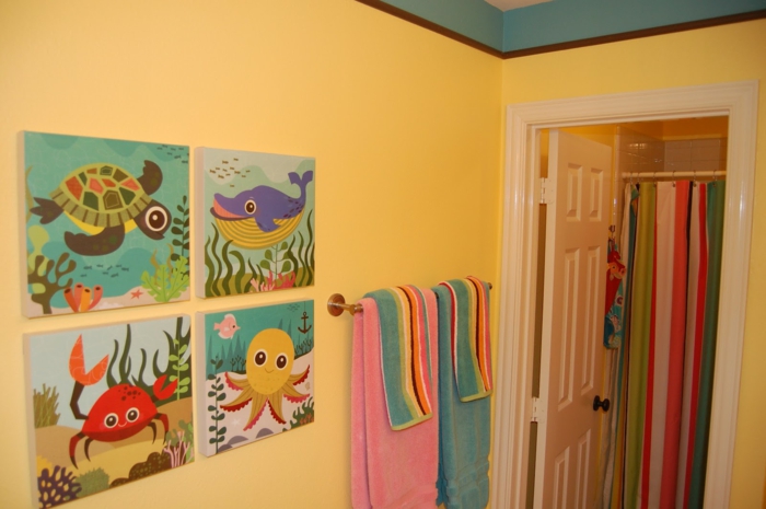 Kids' fürdőszoba Funny-dekorációs ötletek falfestmények-tenger témában reprezentációk