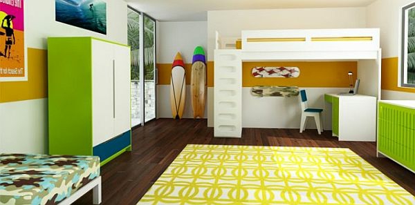 Детски килим в-жълто-зелен шкафове