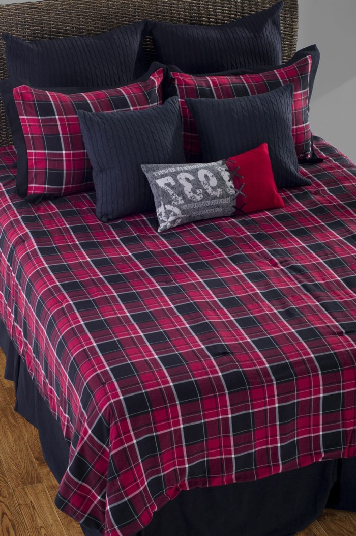 легло с кралски размери Plaid постелки плетени Cushion тъмно синьо