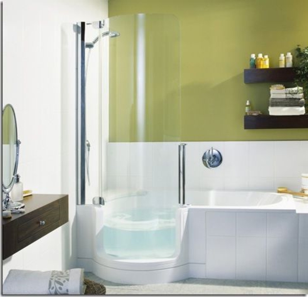 Petit bain avec douche-grand-mur salle de bains design