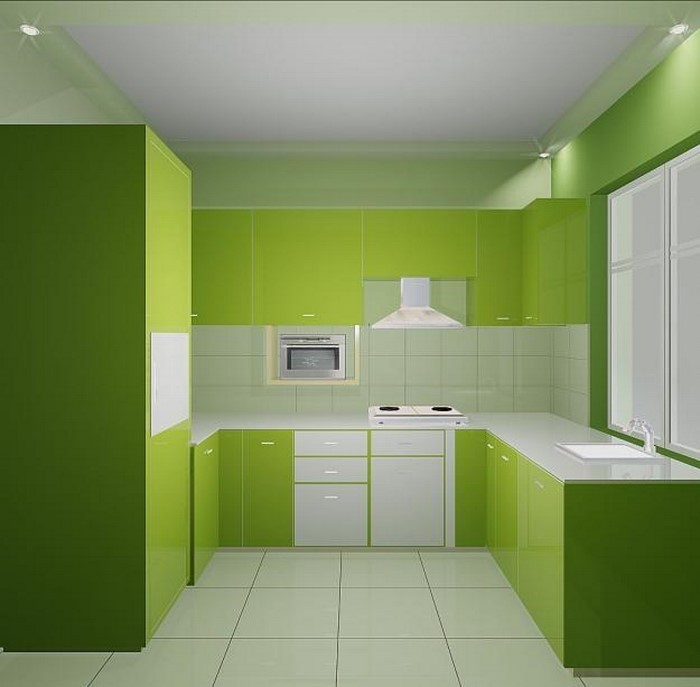 厨房功能于绿色的，惊人的装饰