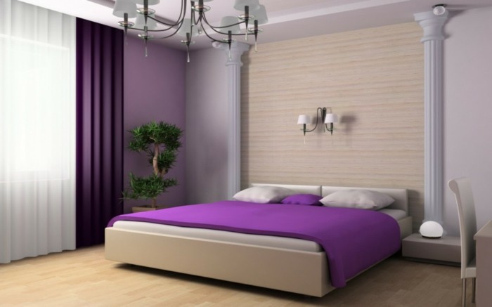 Ljubičasta boja-u-minimalistički spavaćoj sobi