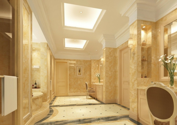 Salle de bains luxueuse minimaliste design ultra-grand-intérieur dans les lumières de plafond de salle de bain