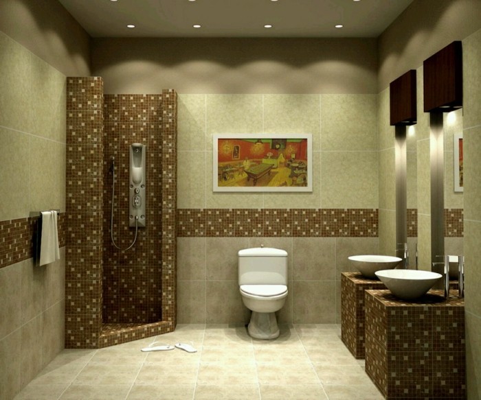 Luxus zuhany-with-barna mozaik