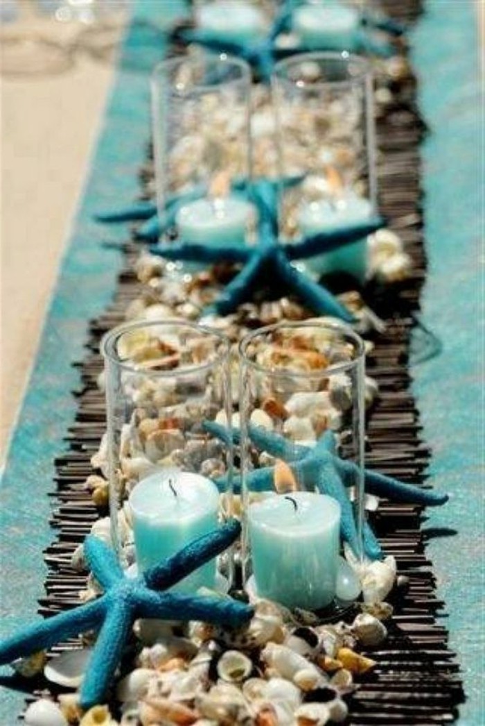 Морско маса декорация свещи черупки и морски звезди
