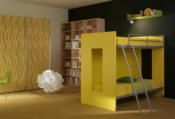 Moderna dječja s-krevet na kat-in-žuto