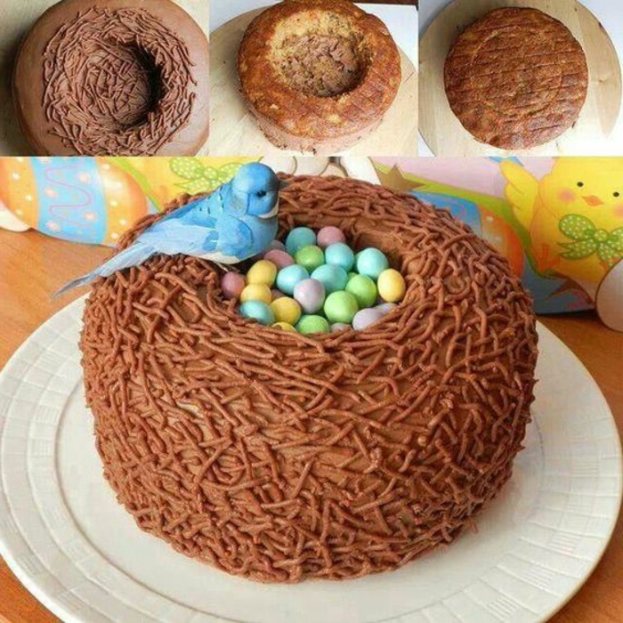 Pääsiäinen kakku, joka on valmistettu suklaalastuista