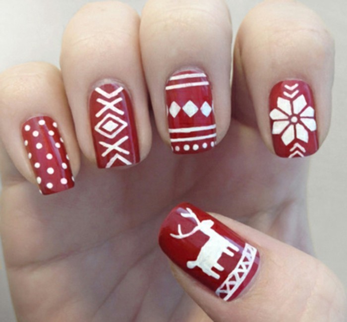 Diseño de uñas galería-Navidad-rojo-blanco-decorativa-motriz