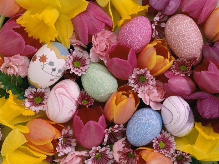 Pascua fondos de pantalla-con-tulipanes-y-colores-huevos