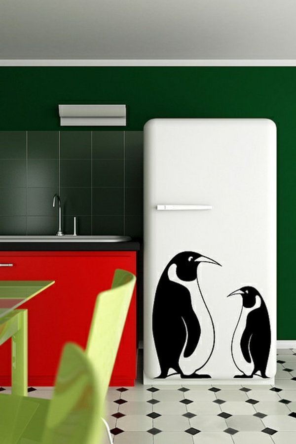 Két pingvin matrica-by-the-hűtővel