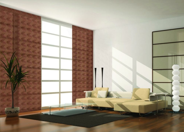 Cortinas corredizas - sofá de color marrón moderno