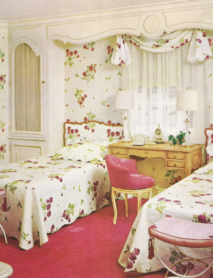 Spavaće sobe Posteljina Zavjese Pozadina vintage stil isti obrazac