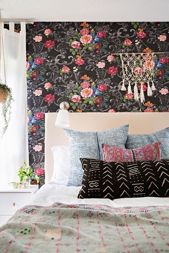 جدار غرفة نوم عنصر أفكار-BOHO-أنيقة الأزهار طباعة