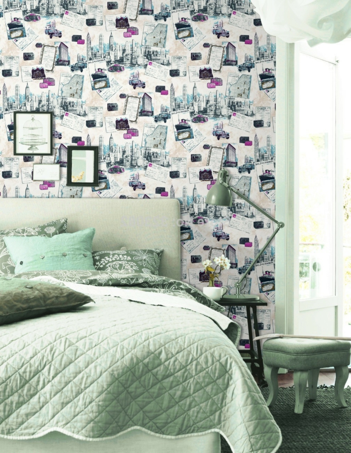 Bedroom מנטה-צבע טפט רטרו