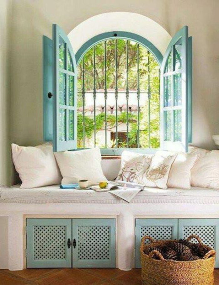 sofá dormitorio Banco Taza de café Cojín ventana de celosía persianas-moro-verde
