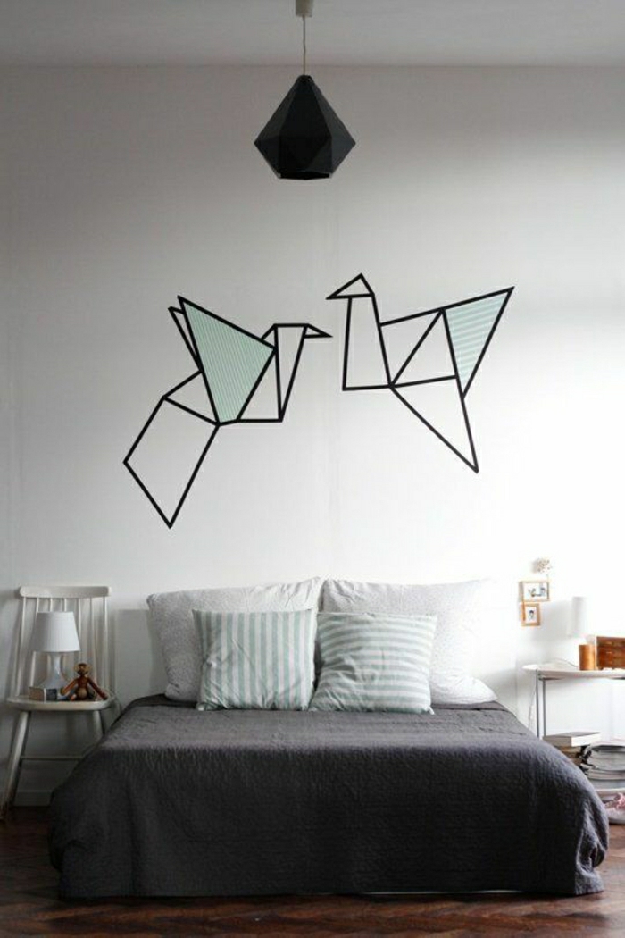 υπνοδωμάτιο τοίχο γερανοί διακόσμηση τοίχου τατουάζ origami