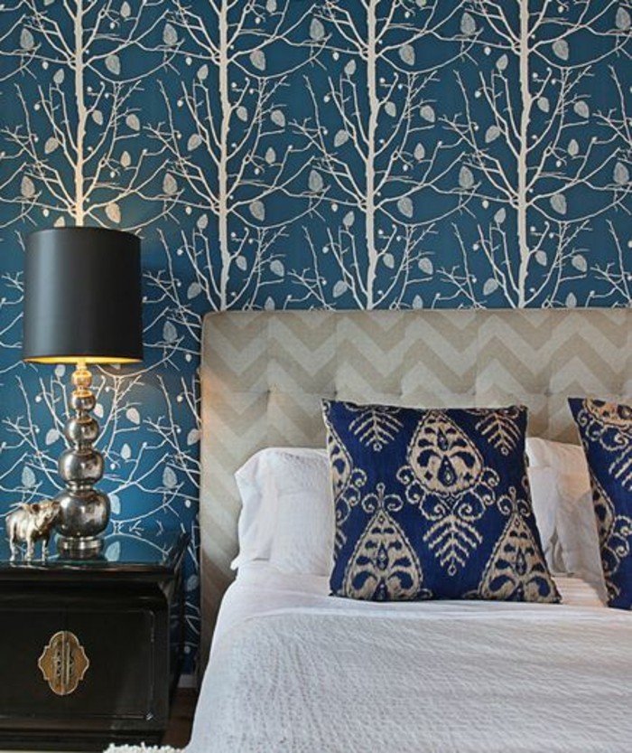 Spavaća soba elegantan namještaj fancy-wanddeko-pozadina-plavo-moderan-tapeta