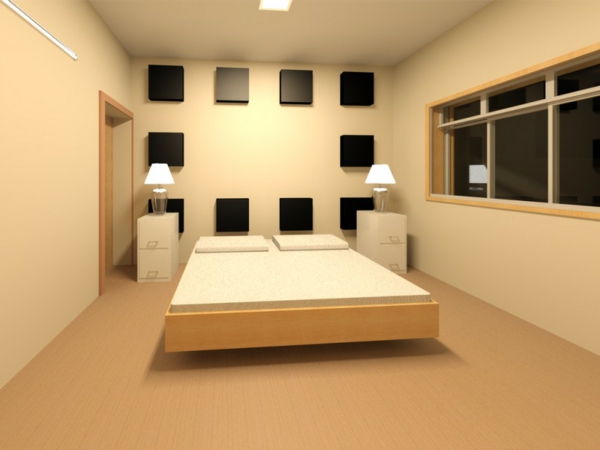 غرفة نوم أنيقة وعصرية الجدار التصميم مع الألوان المحايدة