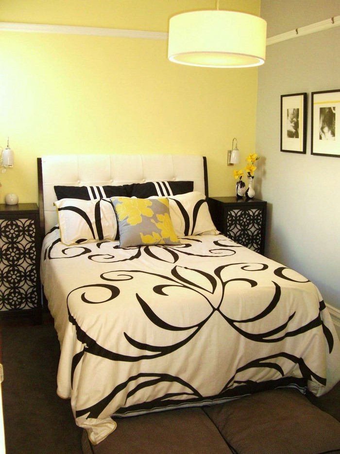 Hálószoba-szín-design-és-sárga-A-feltűnő Deco