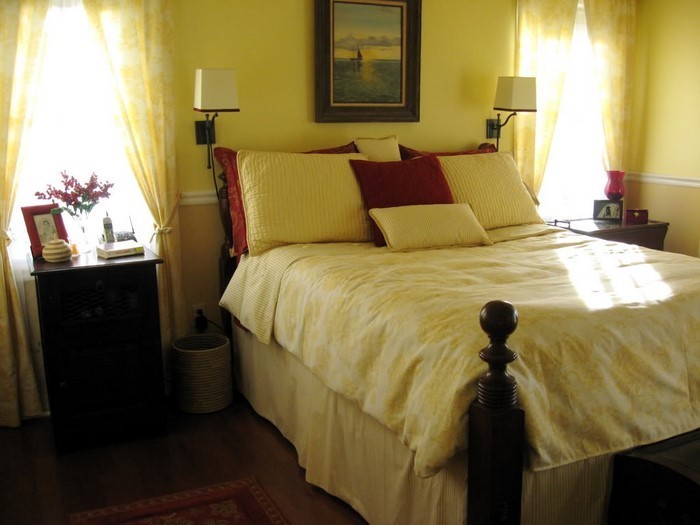 Спалня-цветен дизайн с жълто--A-творчески излъчване