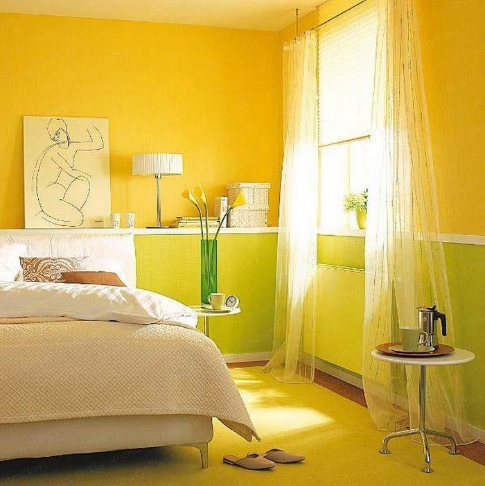 Hálószoba-szín-design-és-sárga-A-kreatív dekoráció
