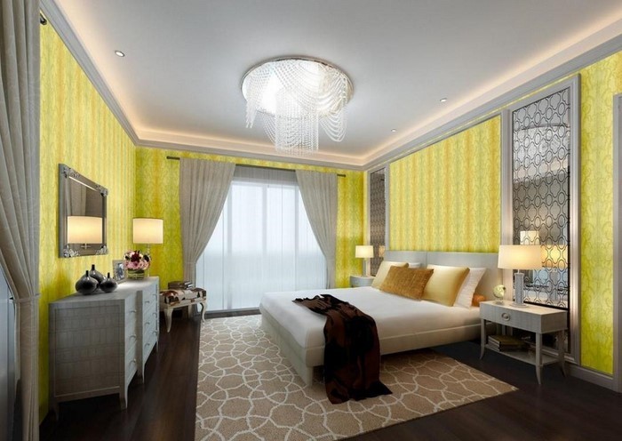 Spavaća soba boje-dizajn-s-žuto-A-super opremom