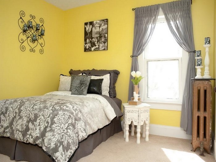 Spavaća soba boje-dizajn-s-žuto-a-lijepom-opreme