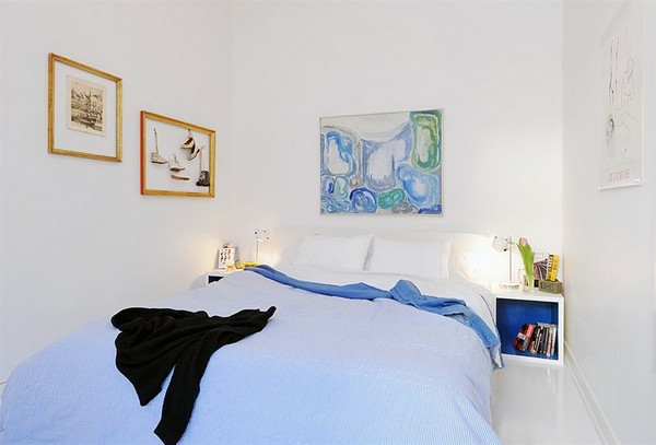 Спалня-дизайн-в-в скандинавски стил небесно синьо пухени-много изображения Кошница