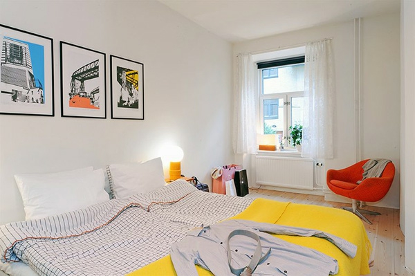 חדר שינה-עיצוב-ב-סקנדינביה בסגנון צהוב צבע הדגשים-ב-חדר
