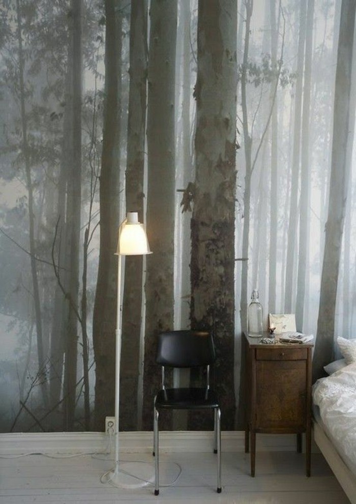 Спалня интересен тапет дизайн Nature горски дървета