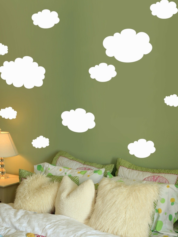 غرفة نوم بألوان الطلاء الأخضر العظيم الجدار