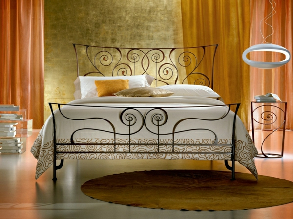 Δωμάτιο μοντέρνο σχεδιασμό φως κρεβάτι κουρτίνες κομοδίνο πορτοκαλί