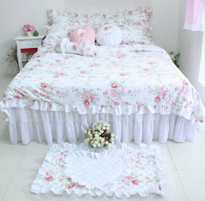 Спалня романтичен дизайн-опърпан шик постилка стил