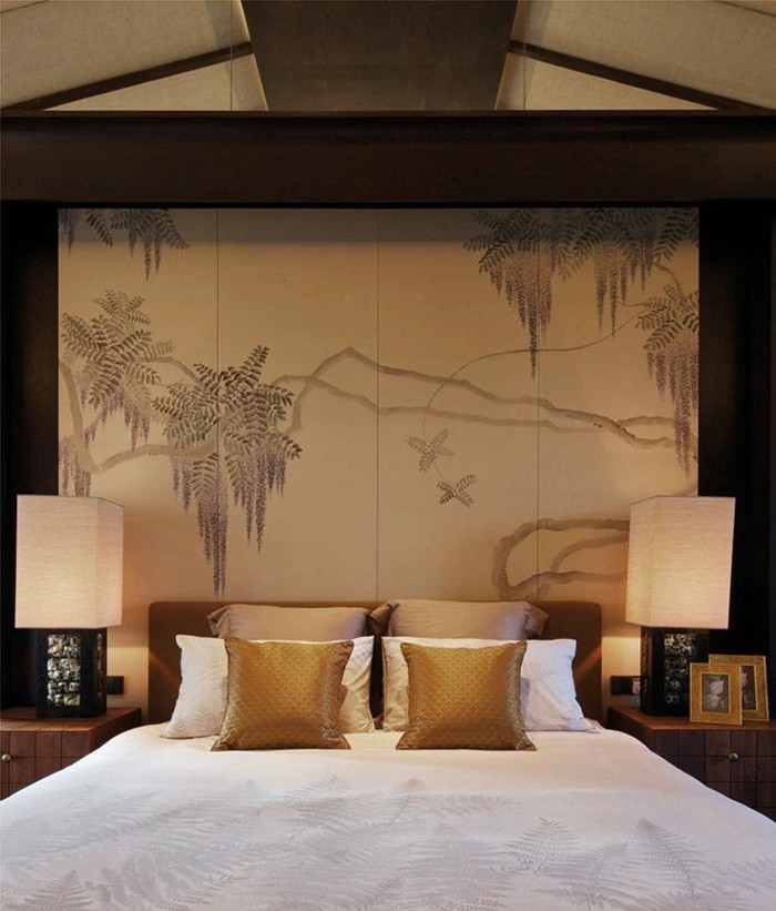 Υπνοδωμάτιο-όμορφα-ταπετσαρία-design-Ασίας μοτίβα