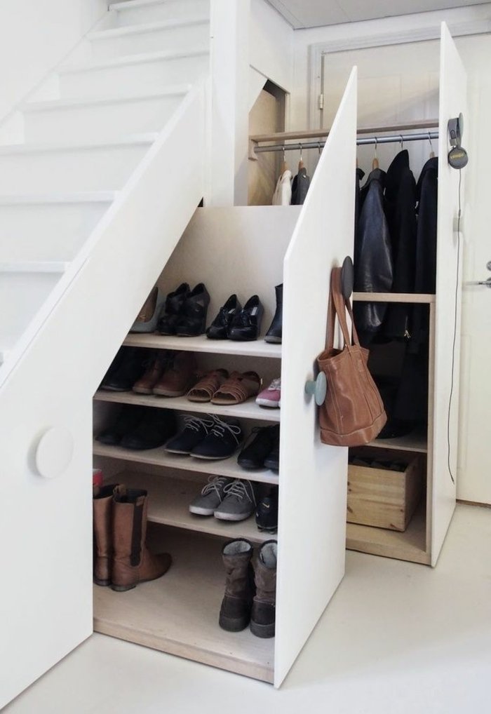 Chaussures racks-sous-le-escalier pratique-idée